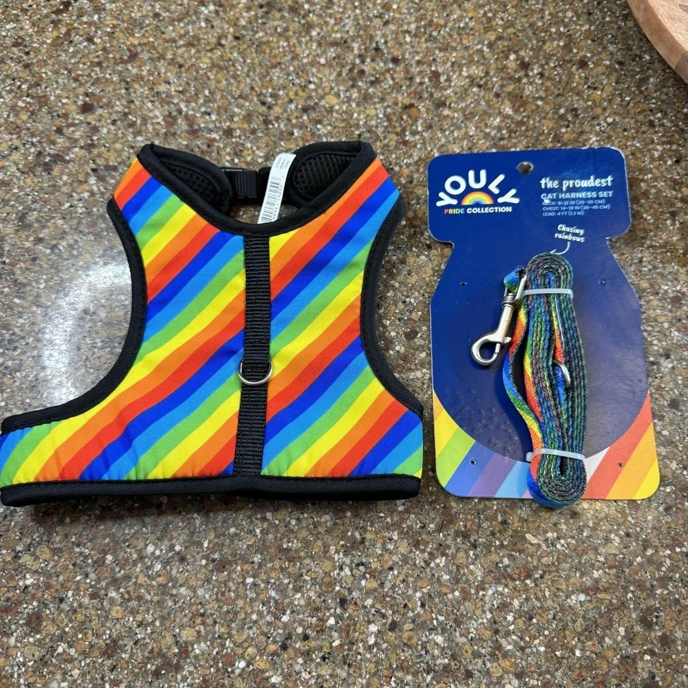 Petco Youly Pride Cat Harness Leash Set Rainbow Adjustable Mesh Multicolor Pet