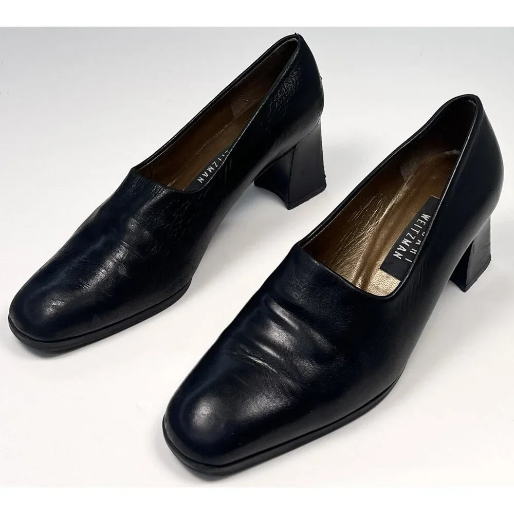STUART WEITZMAN Womens US 8B Black LEATHER Block Heels Shoes 03142 Spain