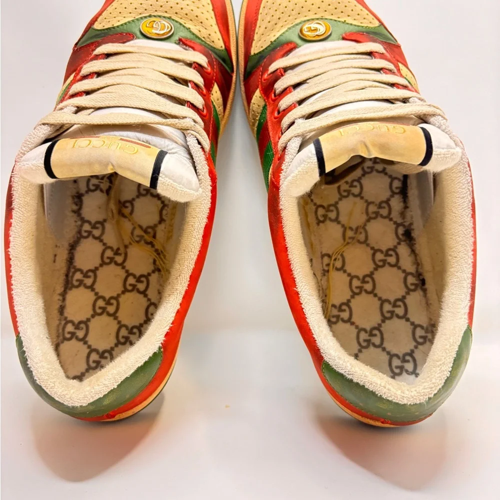 Gucci cream green leather
