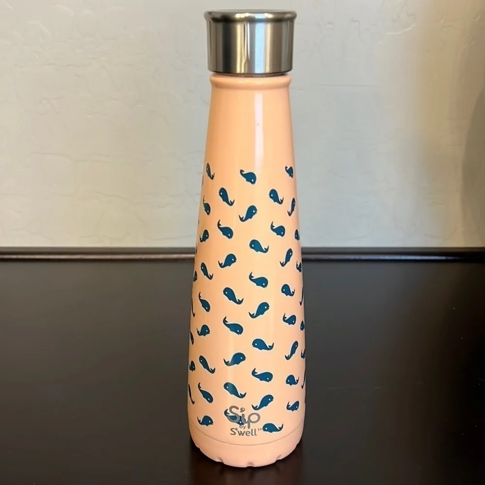 Thermos Sip by S’well 15oz hand thermos bottle , metal, whales print