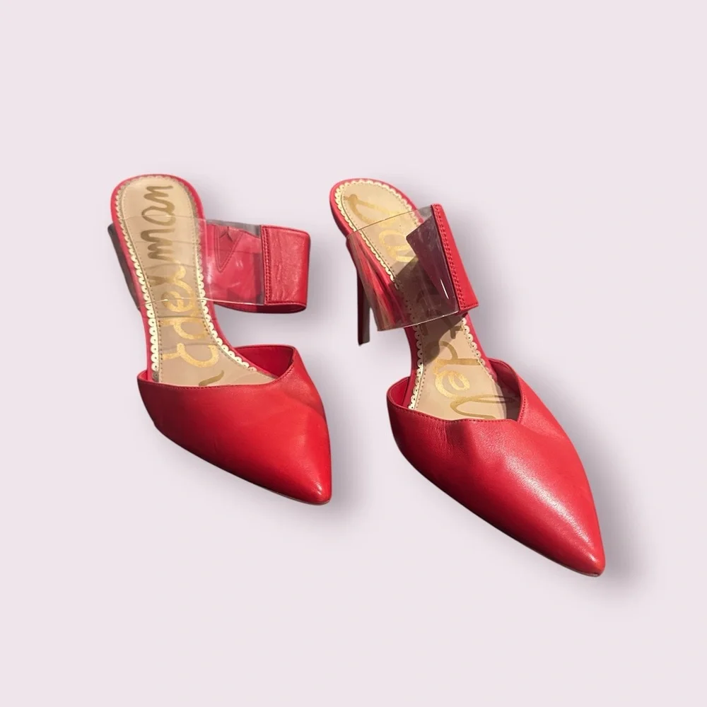 Sam Edelman Red Pointed-Toe Hope Heels with Clear Strap Size 9.5