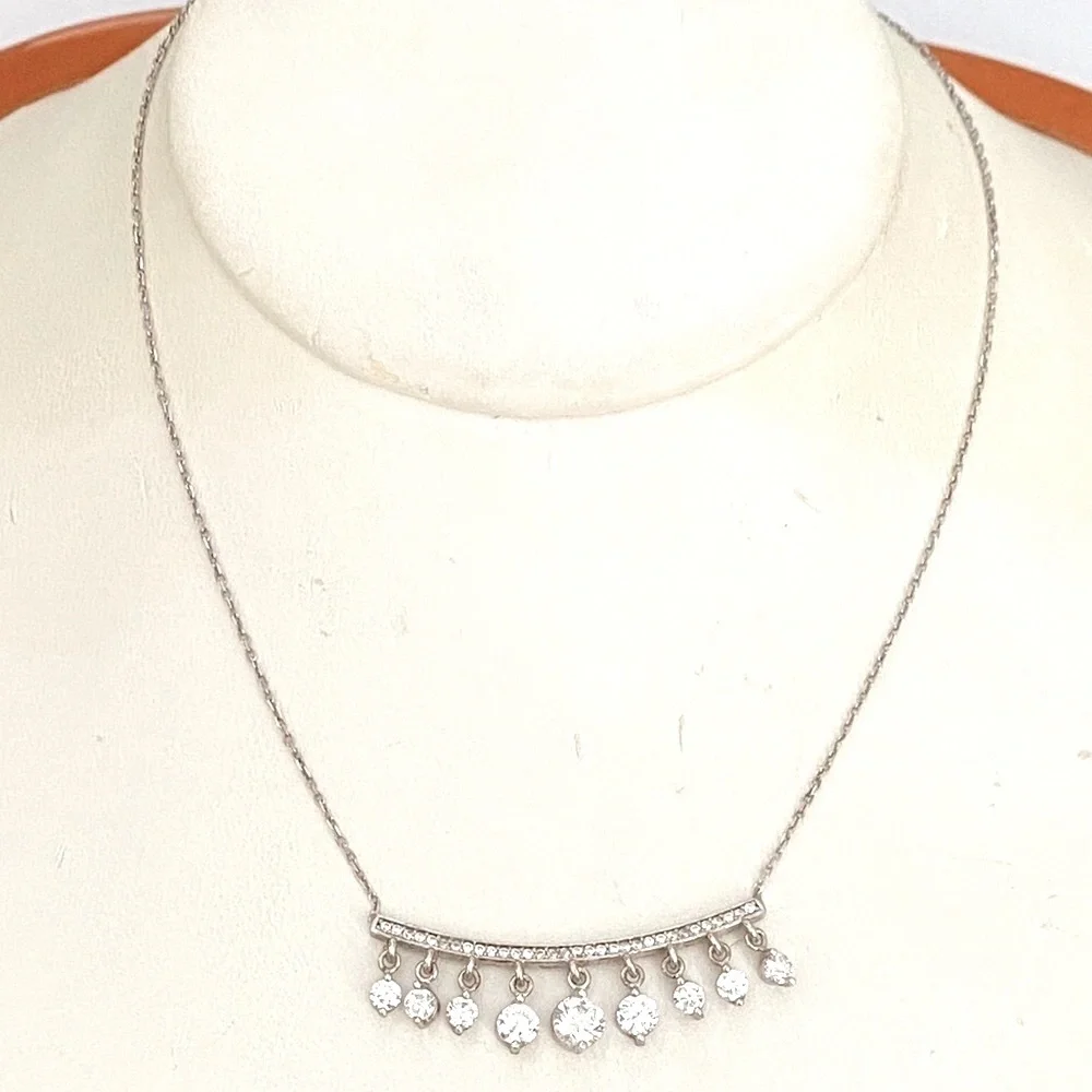 💖925 Silver cz dressy party casual bar necklace