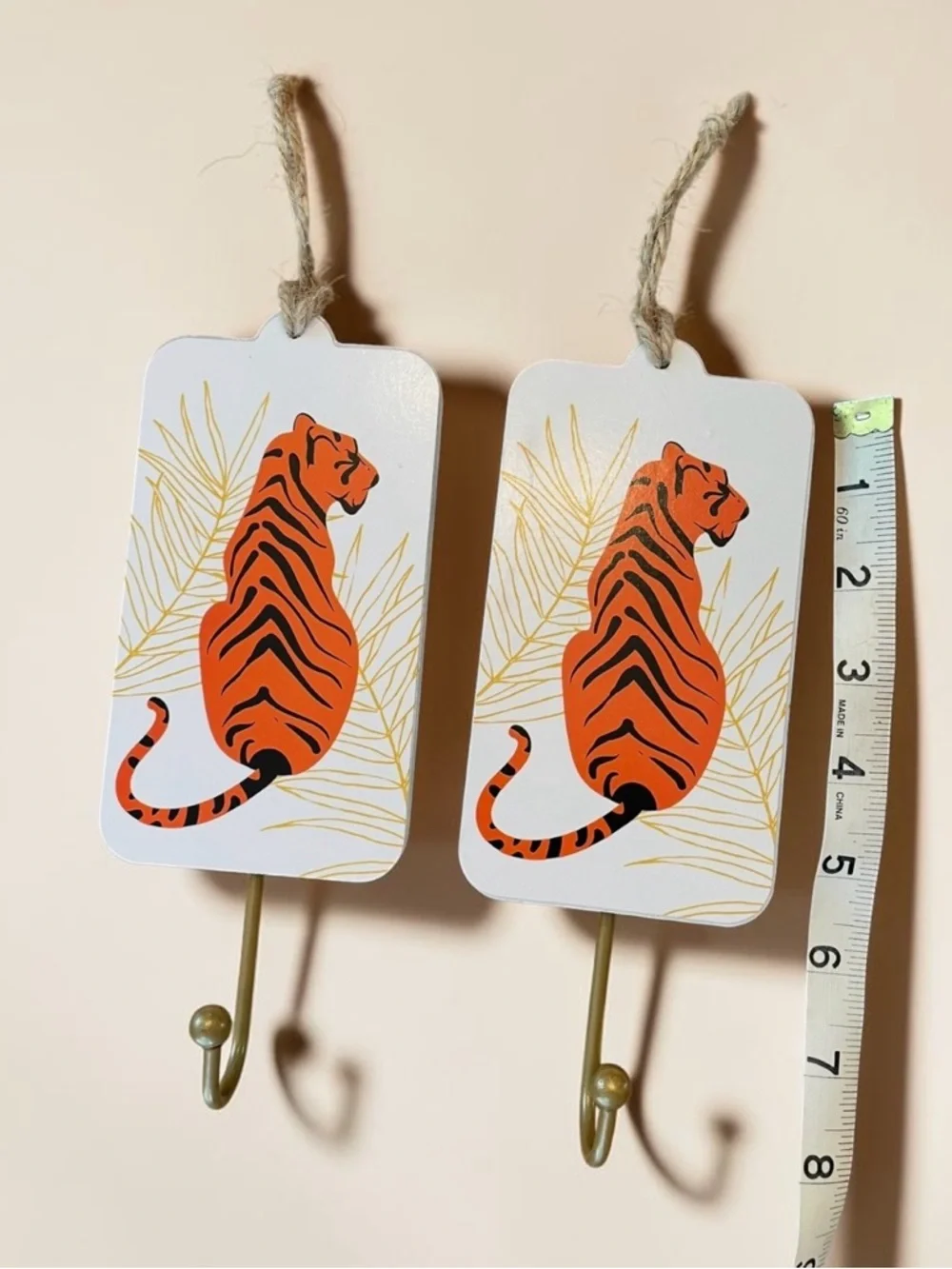 Tiger Print Wall Hooks Set MDF Jungle Decor Boho Maximalist 7”