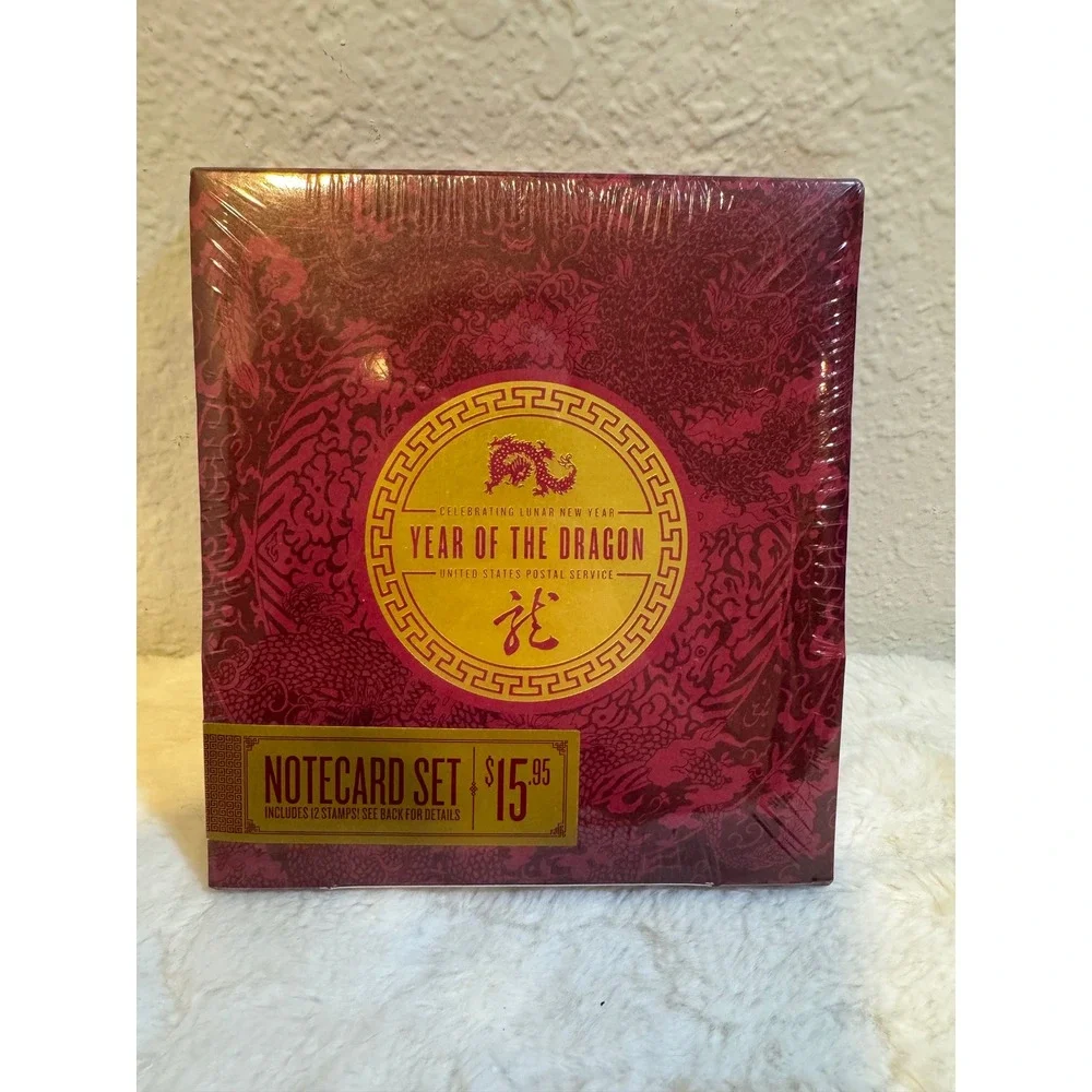 USPS Year of the Dragon Deluxe Notecard Set 12 Forever Stamps Lunar New Year