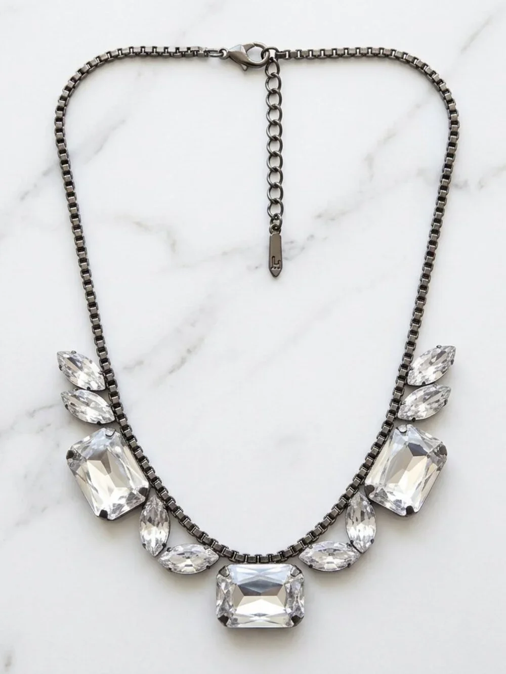 Loren Hope Gunmetal Crystal Bib Statement Necklace Rare