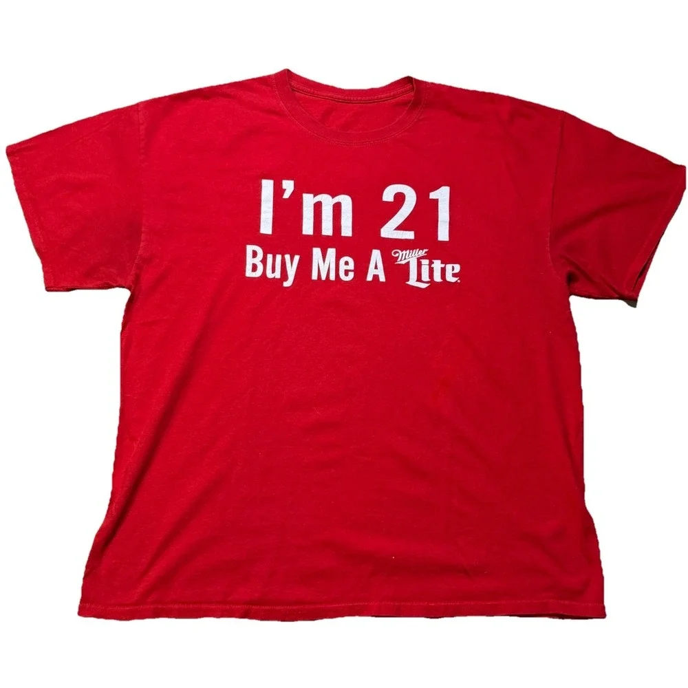 Vintage Miller Lite 21st Birthday T Shirt Red Beer Promo Hueys Knight Club L