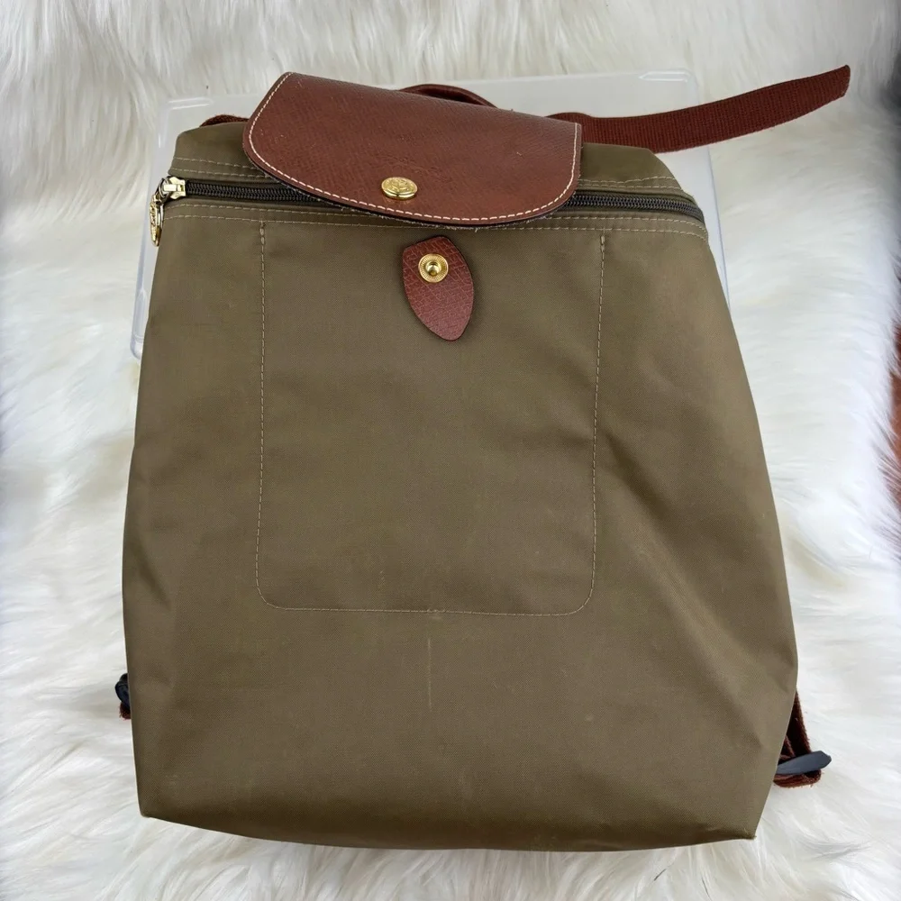 Longchamp Le Pliage Nylon Foldable Backpack with Leather Accents