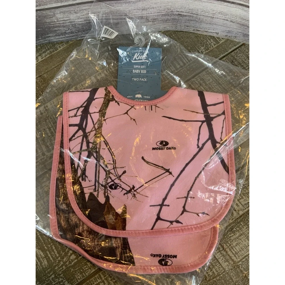 Carstens Mossy Oak Kids Pink Camo Super Soft Baby Bibs 2-Pack NWT Hunters‎