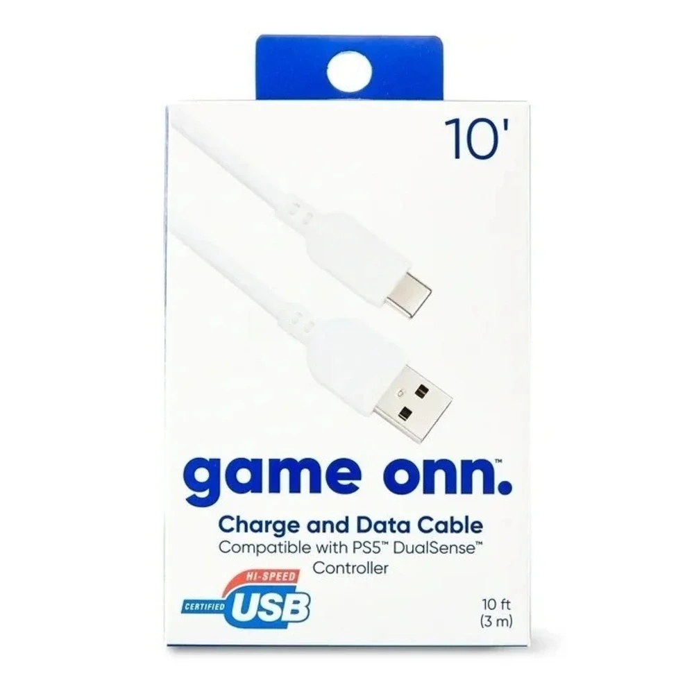 Onn 10' USB-C to USB-A Charge and Data Cable for PS5 DualSense Controller 10ft