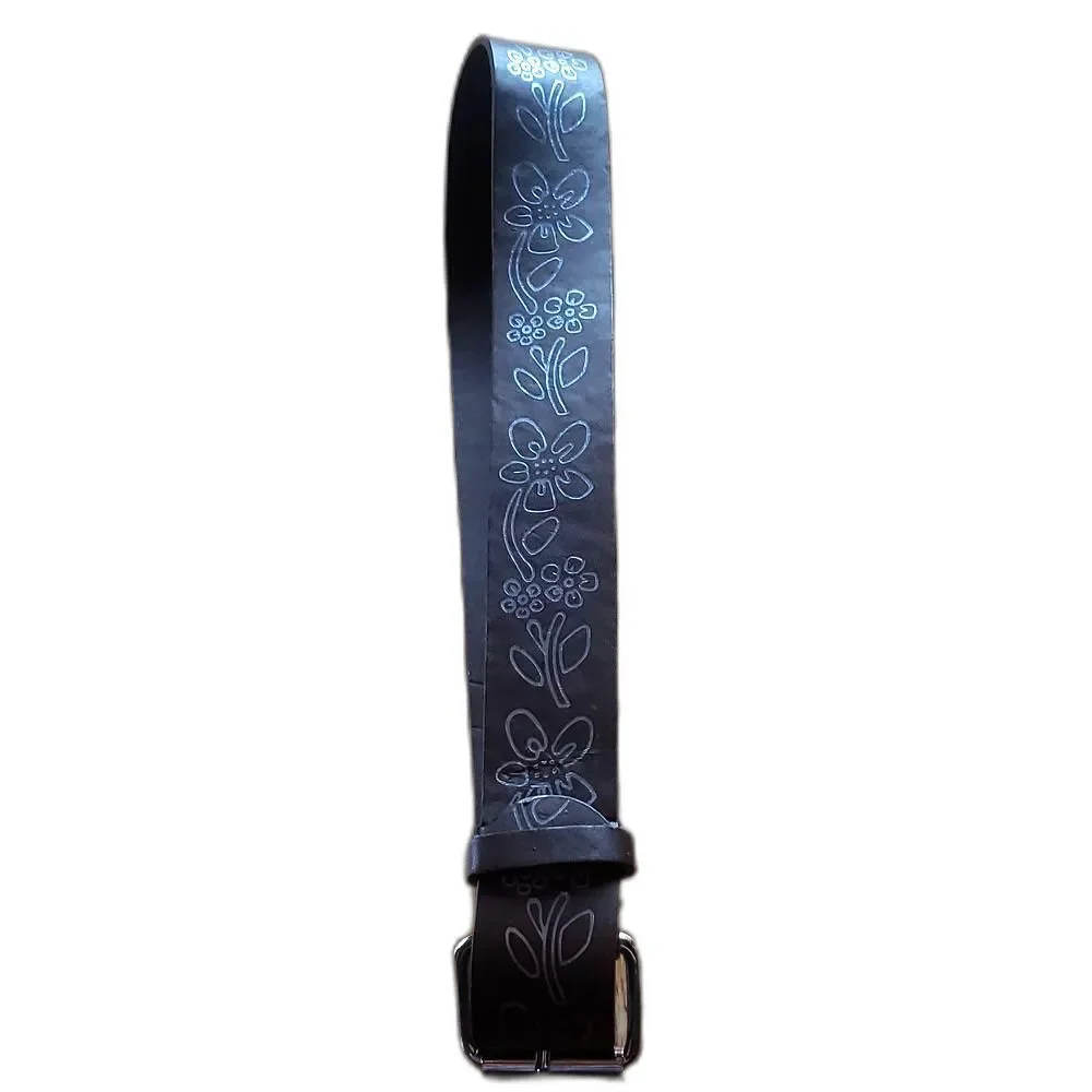 Girls Brown Leather Belt Purple Floral Pattern Medium 30