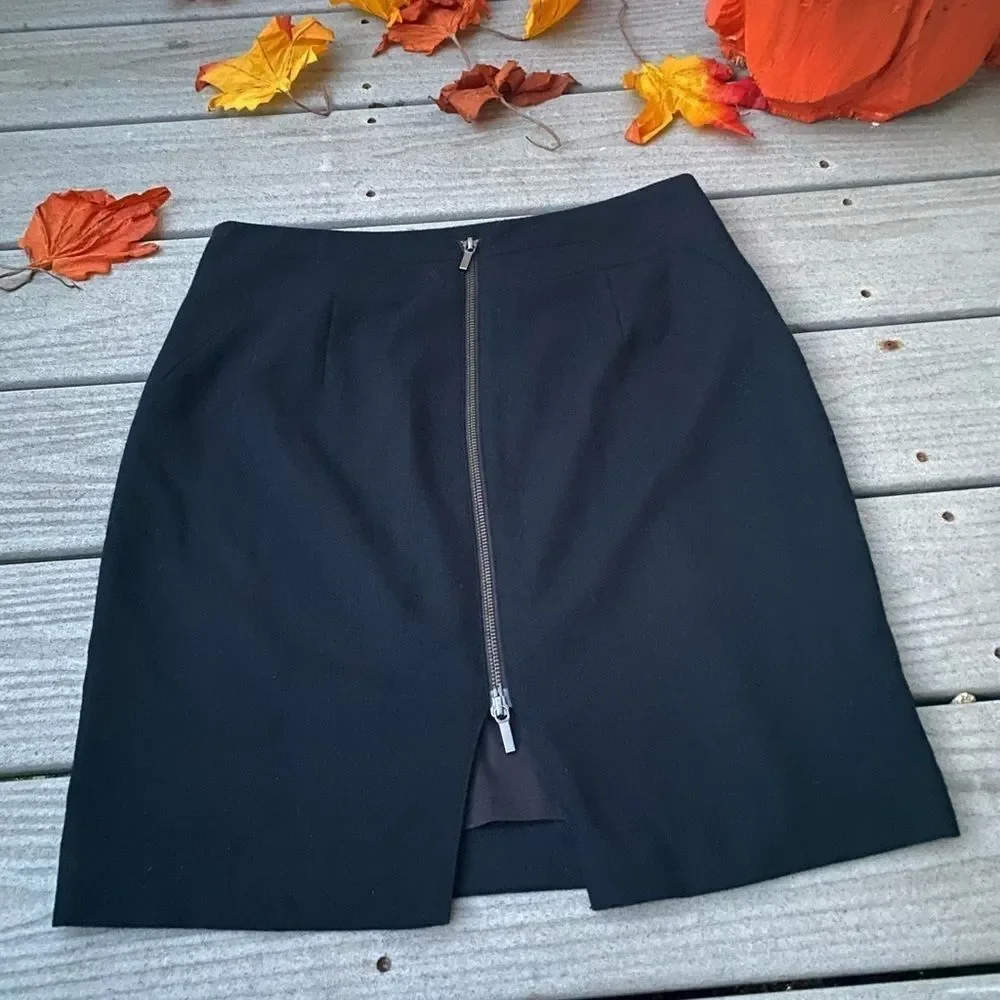 Banana Republic Exposed Zipper Black Wool Pencil Skirt Women's Size 6