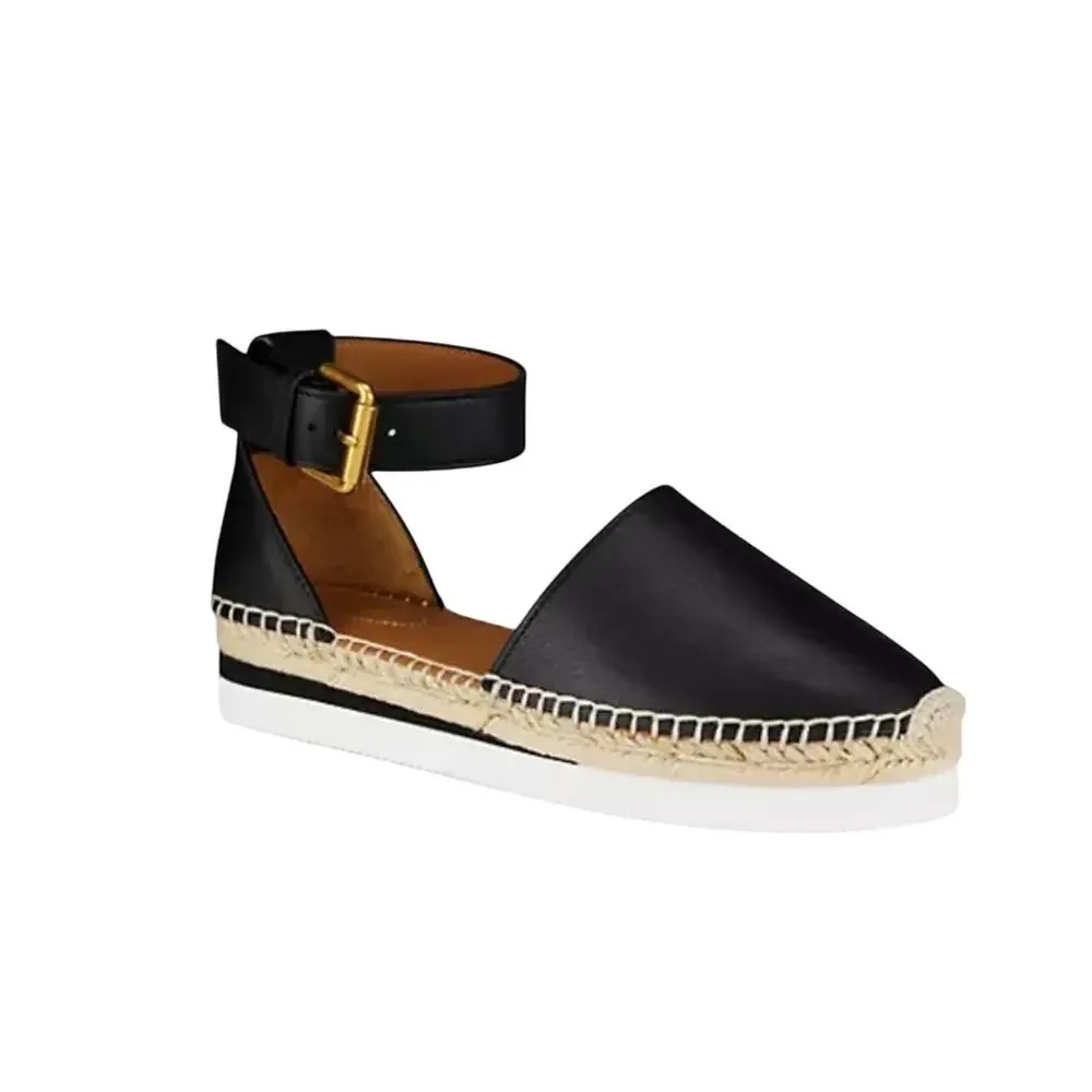 See by Chloe Glyn Espadrille Sandal Black Ankle Strap Size 37