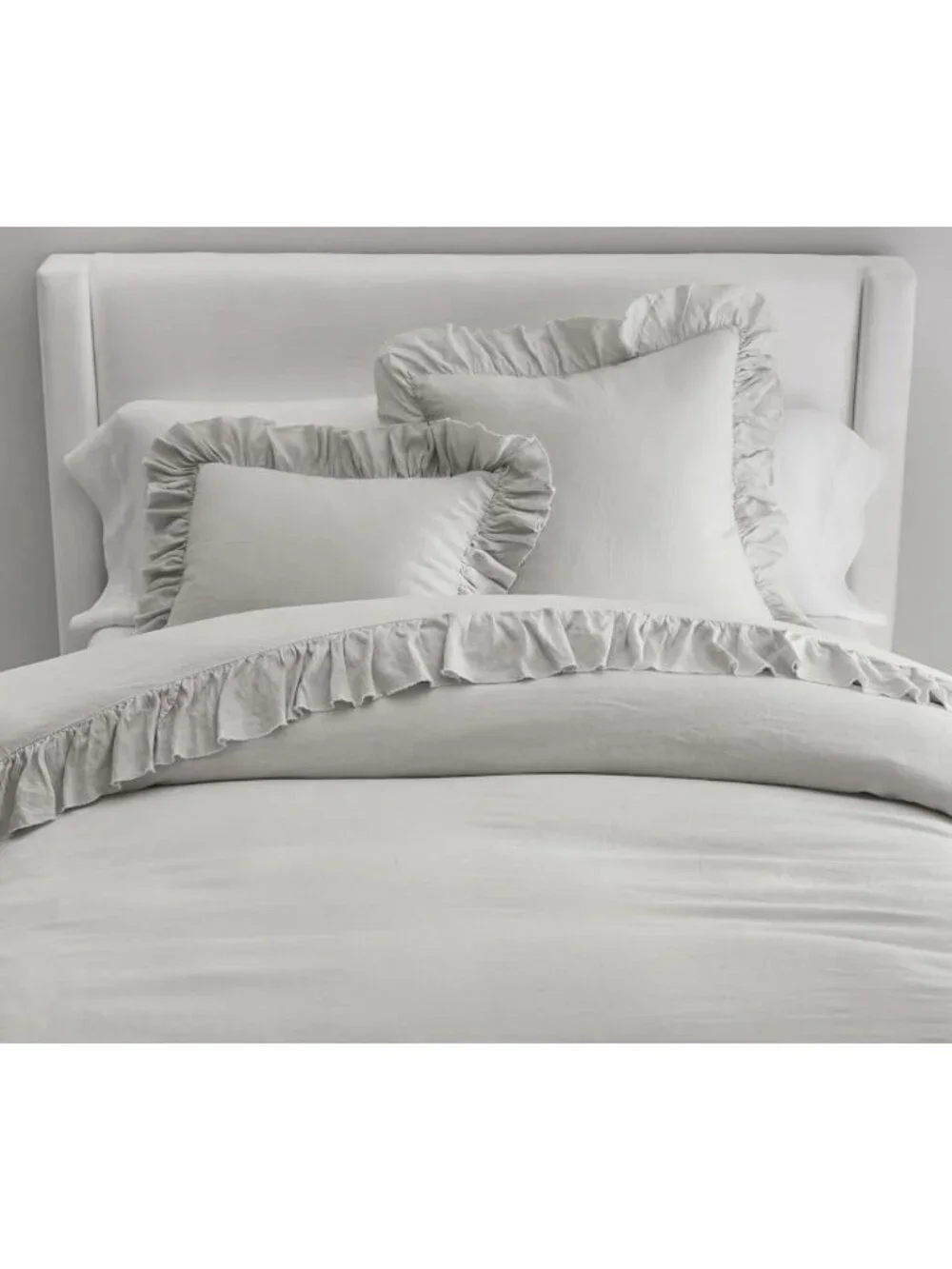 PAIR pottery barn tencel ruffle standard Pillow shams Soft grey EURO New