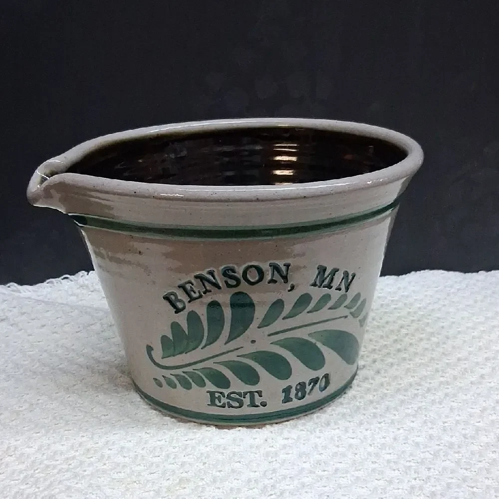 Vintage style decorative crock featuring Benson, Minn Est. 1870