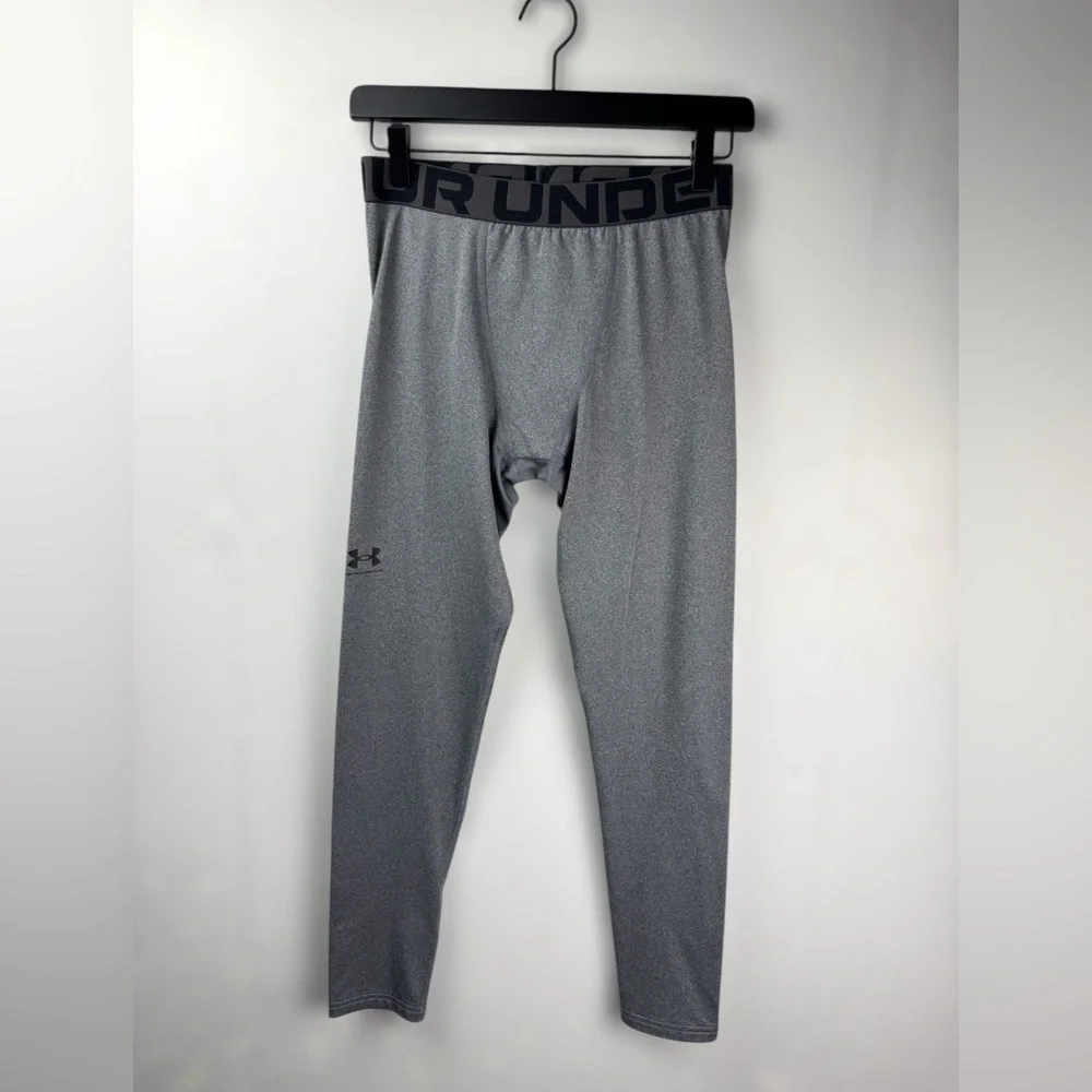 Under Armour Youth Boys Gray Black ColdGear Baselayer Compression Leggings Large
