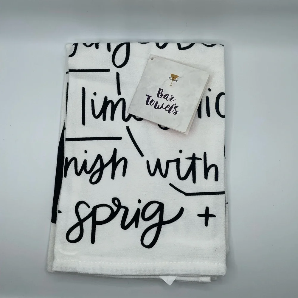 Moscow Mule & Mojito Recipe White And Black Bar Towels- NWT