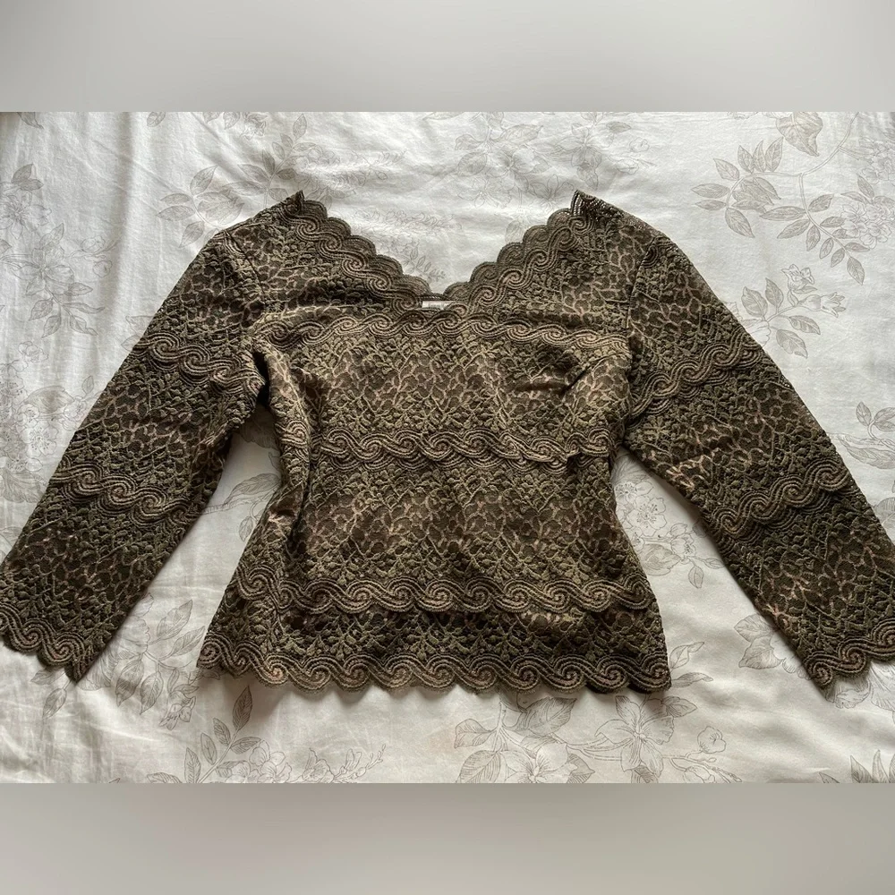 Vintage Green Lace Off The Shoulder Top Large Forest Fairy‎ Goblincore Nymph Fae