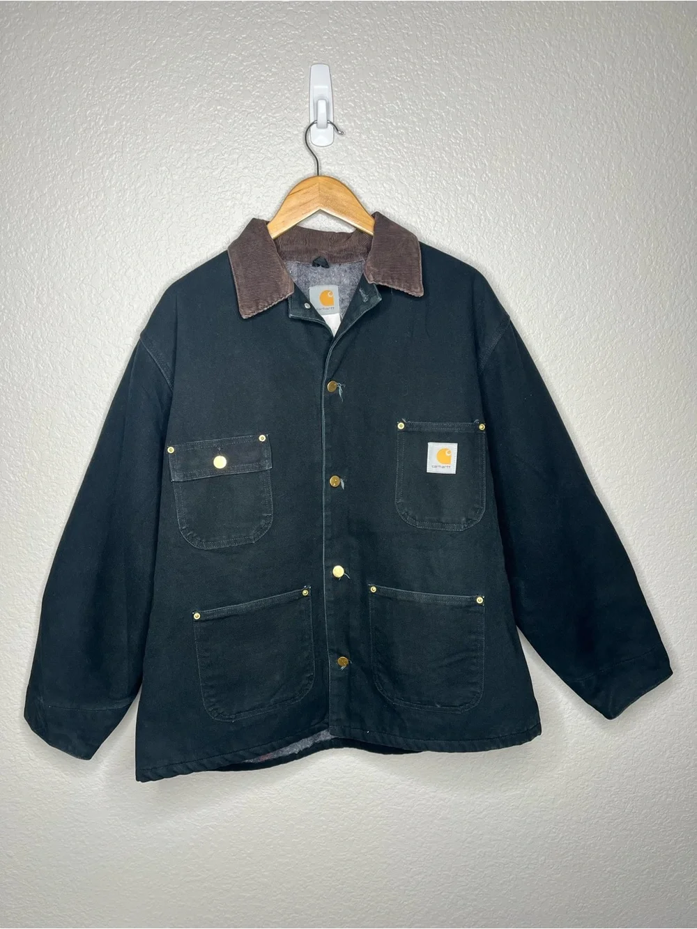 Carhartt Mens Jacket Vintage Blanket Lined Chore Black Made In USA L / XL
