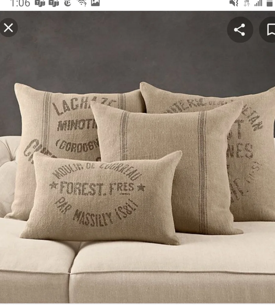 Restoration Hardware Neutral Tan Printed Linen Accent Pillow cover.