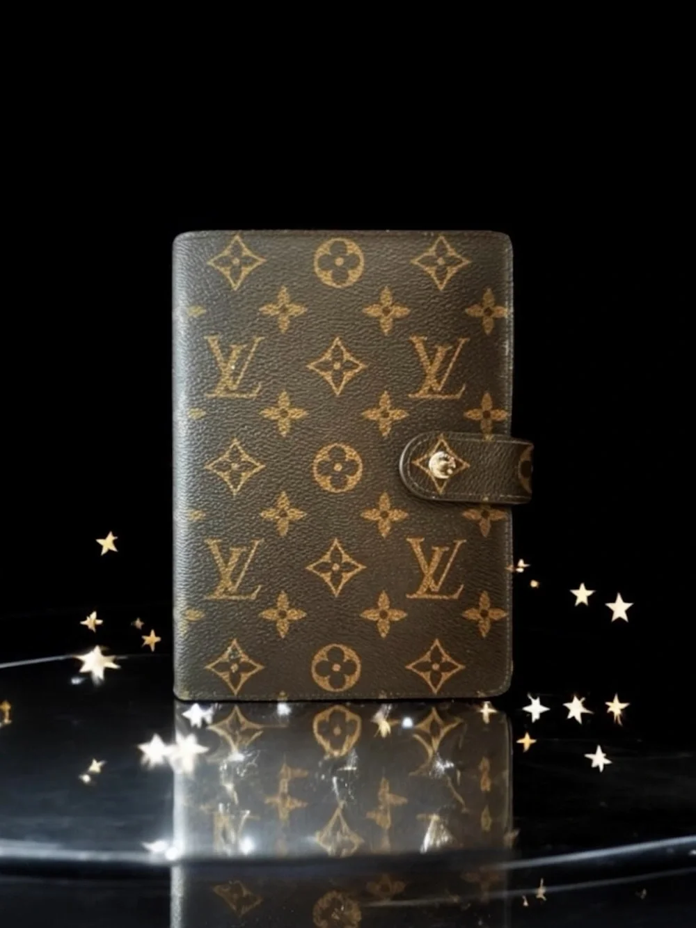💗VINTAGE LOUIS VUITTON Brown Monogram Ring Agenda Cover Medium PM Gold-Tone HW
