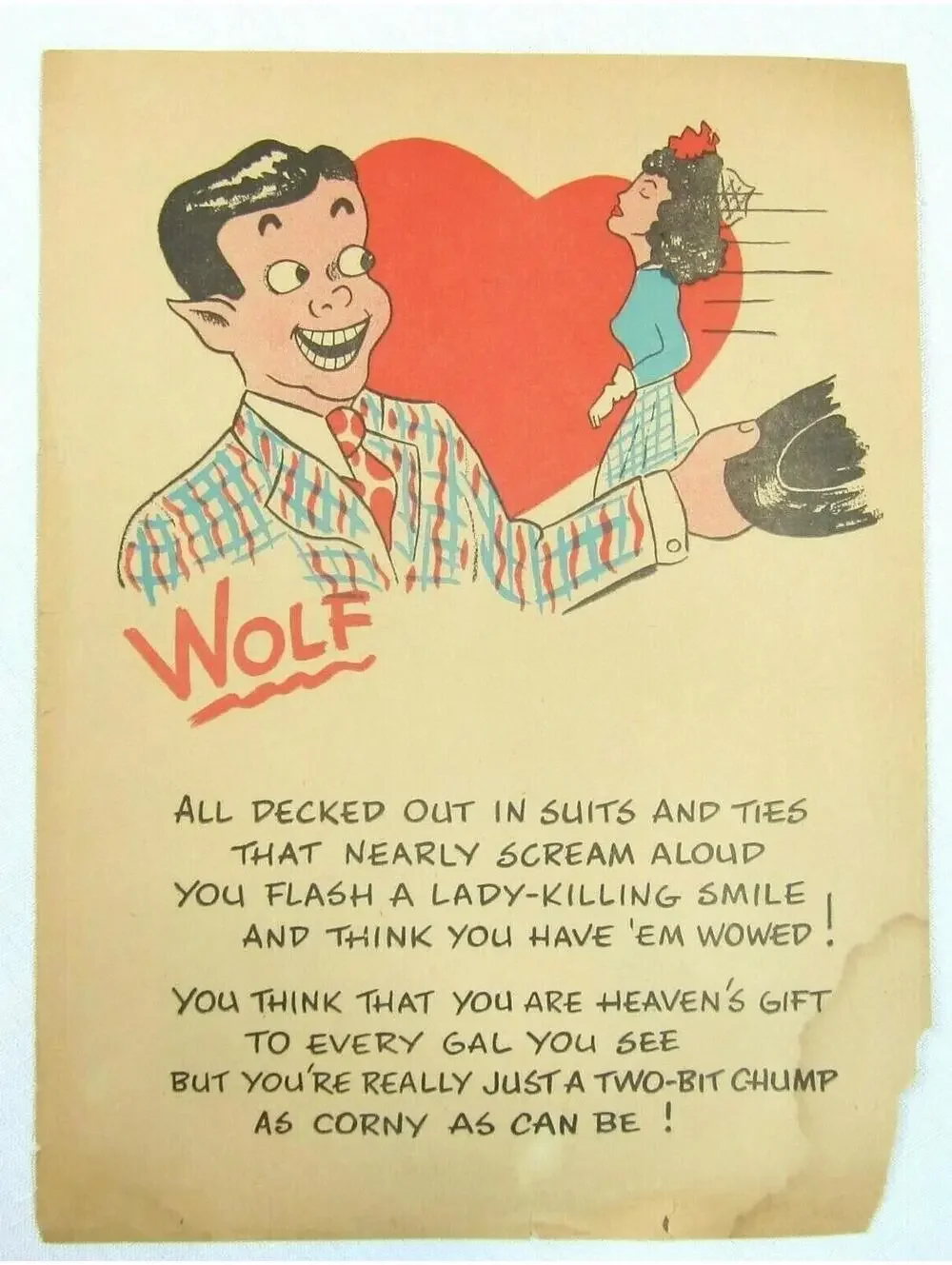 Vintage Vinegar Valentine Wolf Male Penny Dreadful Sarcasm Insult Poem Ephemera