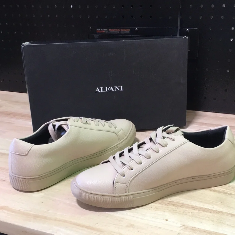 New WB Alfani Men’s Beige Leather Low-Top Sneakers
