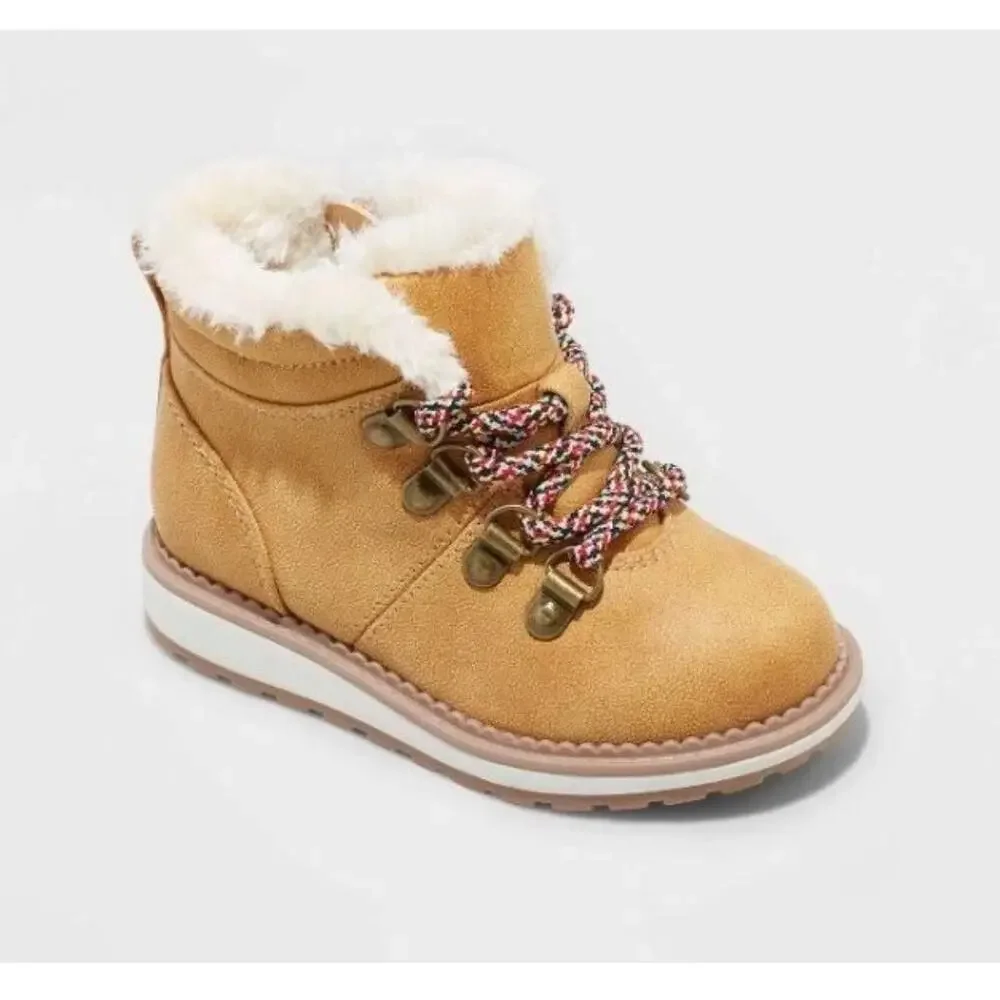 Cat & Jack Toddlers' Reed Zipper Slip-On Combat Boots Cognac sz 7 NWT