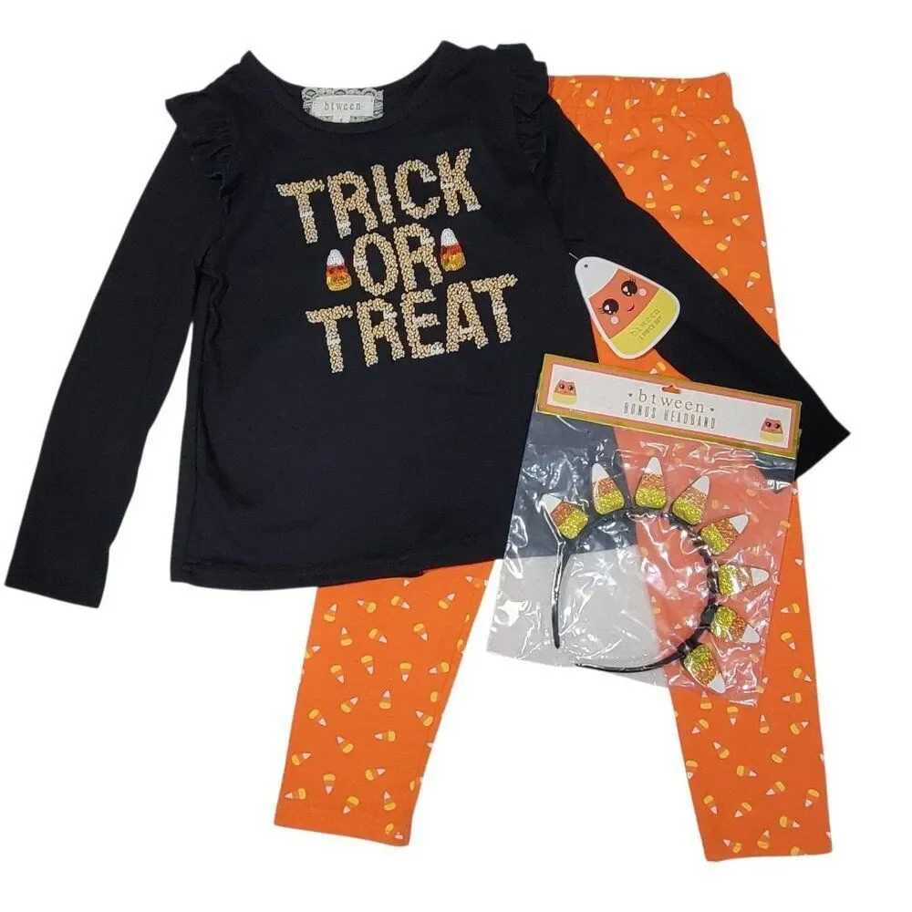 BTween Trick Or Treat Halloween Outfit Girls Size 4‎ Candy Corn Headband Holiday