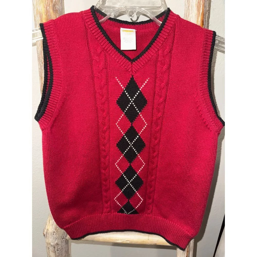 Boys Gymboree Sweater Vest V-Neck‎ Size Small 5-6 Red Black