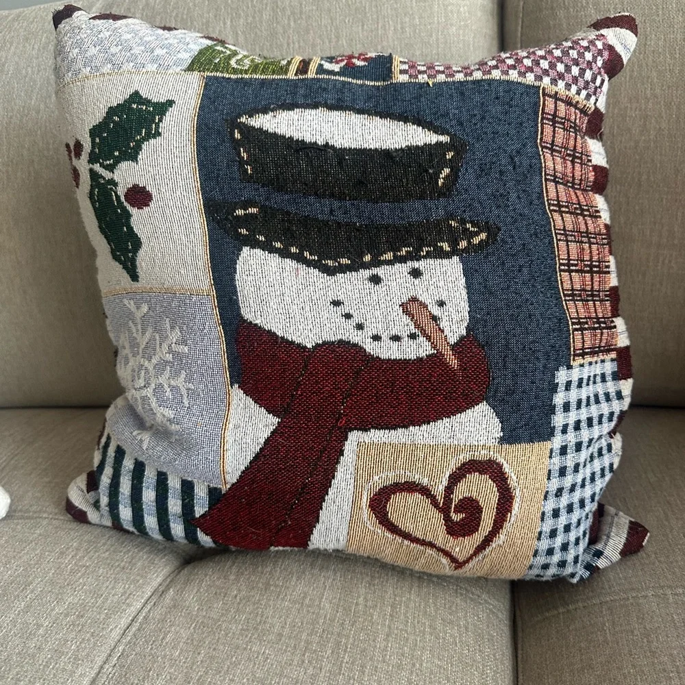 Christmas Tapestry Throw‎ Pillow Cover Snowmen 17