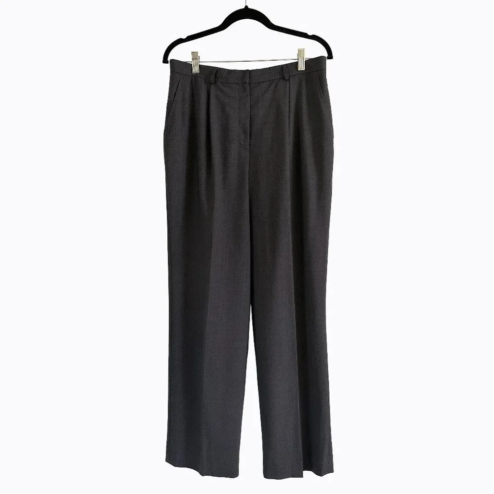 Wool Stretch Wide Leg Trouser 12P Lightweight Charcoal Office Siren Y2K Academia