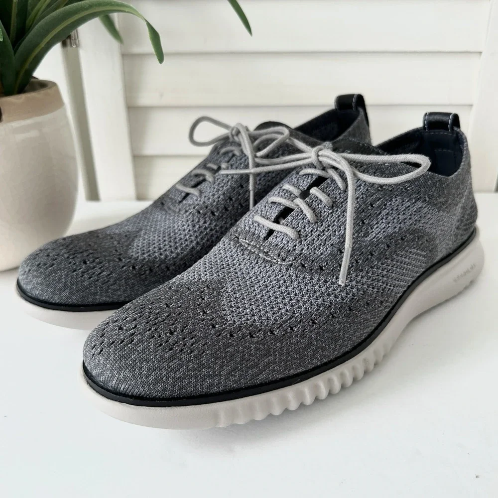 Cole Haan ZeroGrand Gray‎ Stitchlite Wingtip Knit Oxford Dress Shoes Men Size 8M
