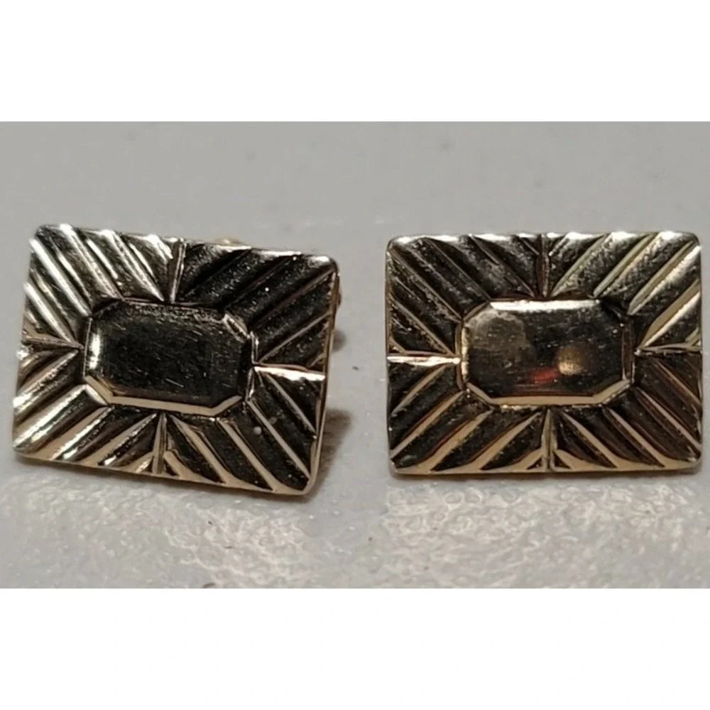 VINTAGE GOLD TONE SQUARE CUFFLINKS MARKED ANSON 