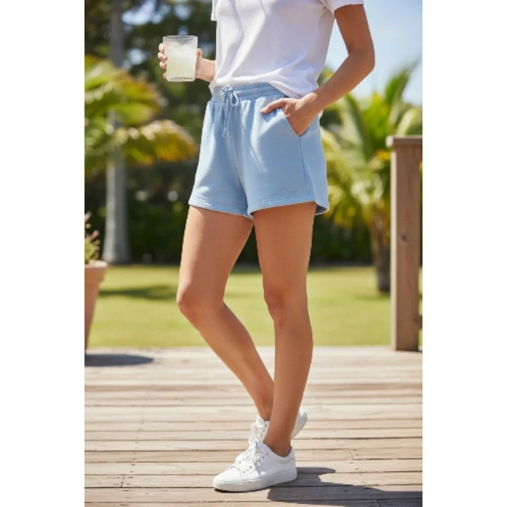 Womens White Fox Large Blue Drawstring Shorts‎ Pockets Clean