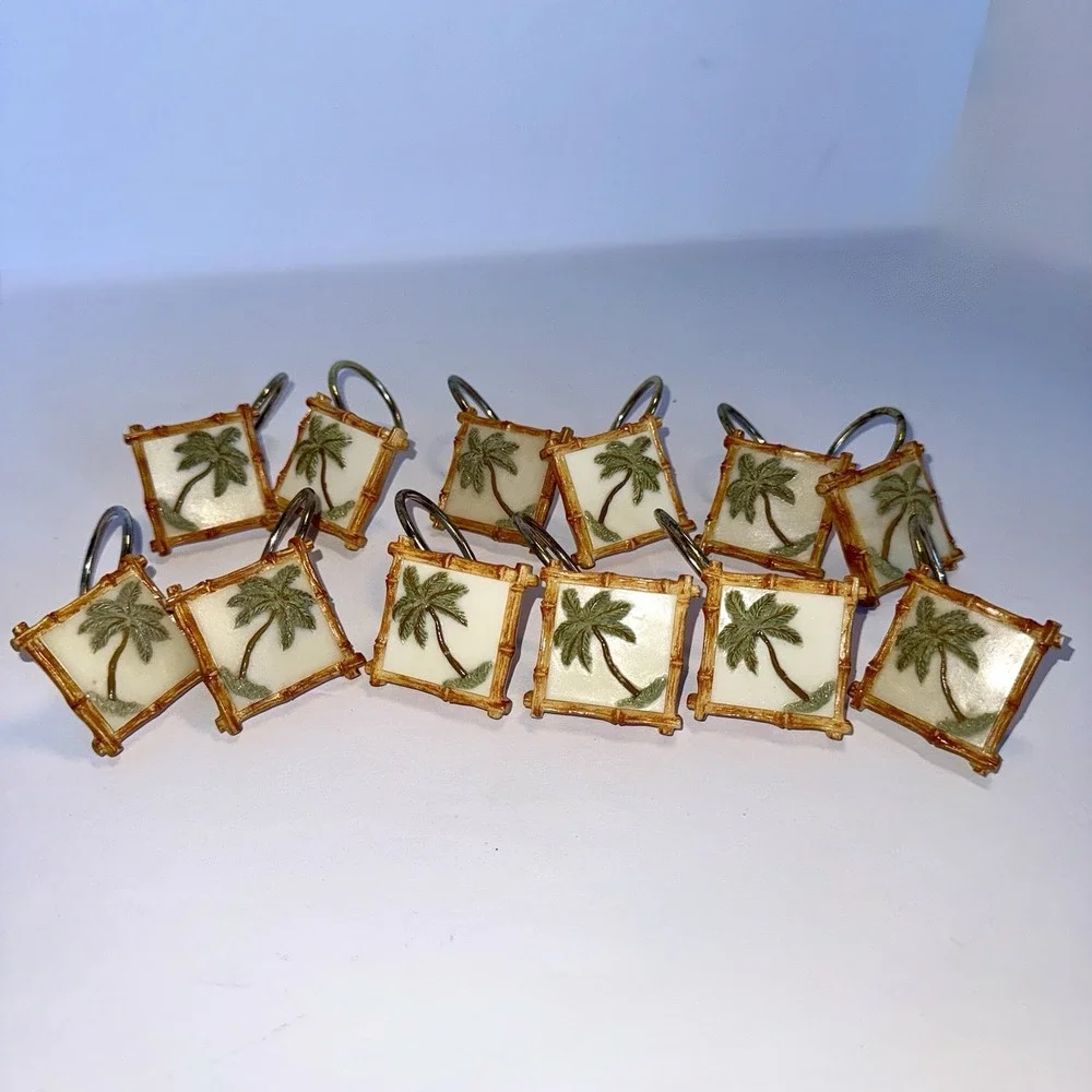 Palm Tree Shower Curtain Hooks Set of‎ 12 Tropical Resort Beach Bathroom