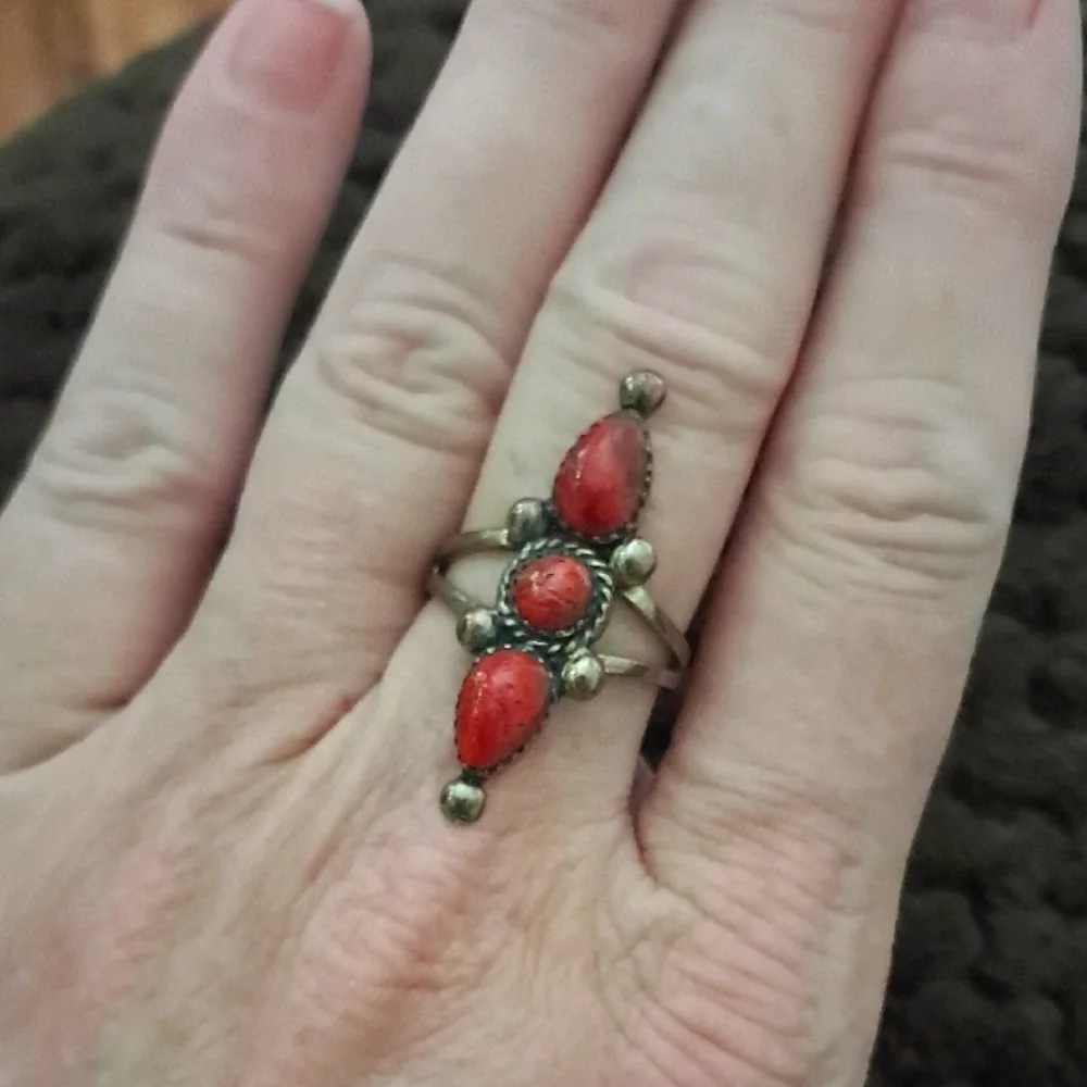 Red Coral Set In 925 Sterling Silver Ring