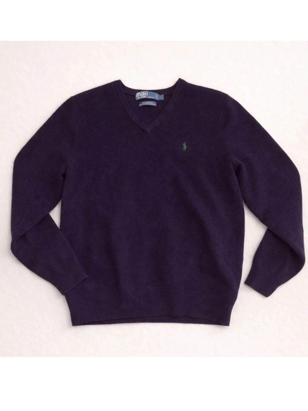Vintage Polo by Ralph Lauren Lambswool V-Neck Sweater – Deep Eggplant Purple – L