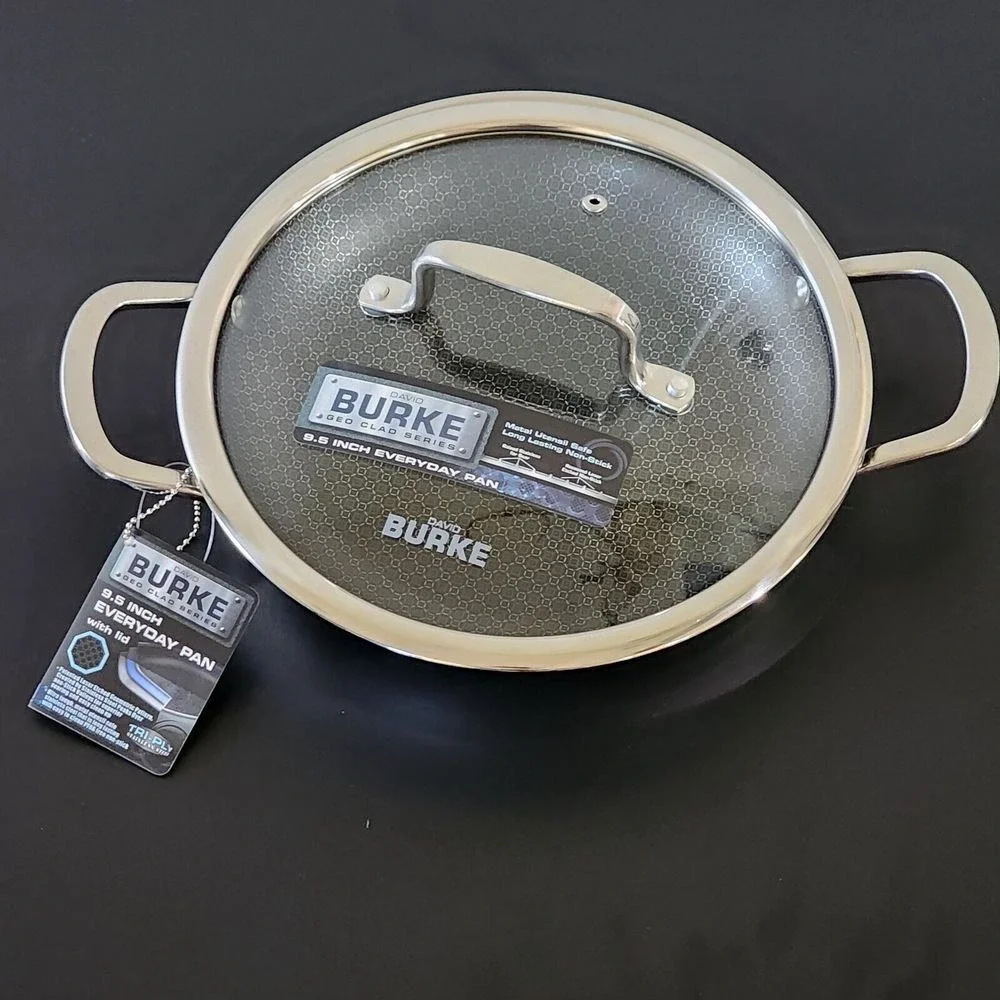David Burke Geo Clad 9.5in Tri-Ply Stainless‎ Steel Frying Pan With Lid Cookware