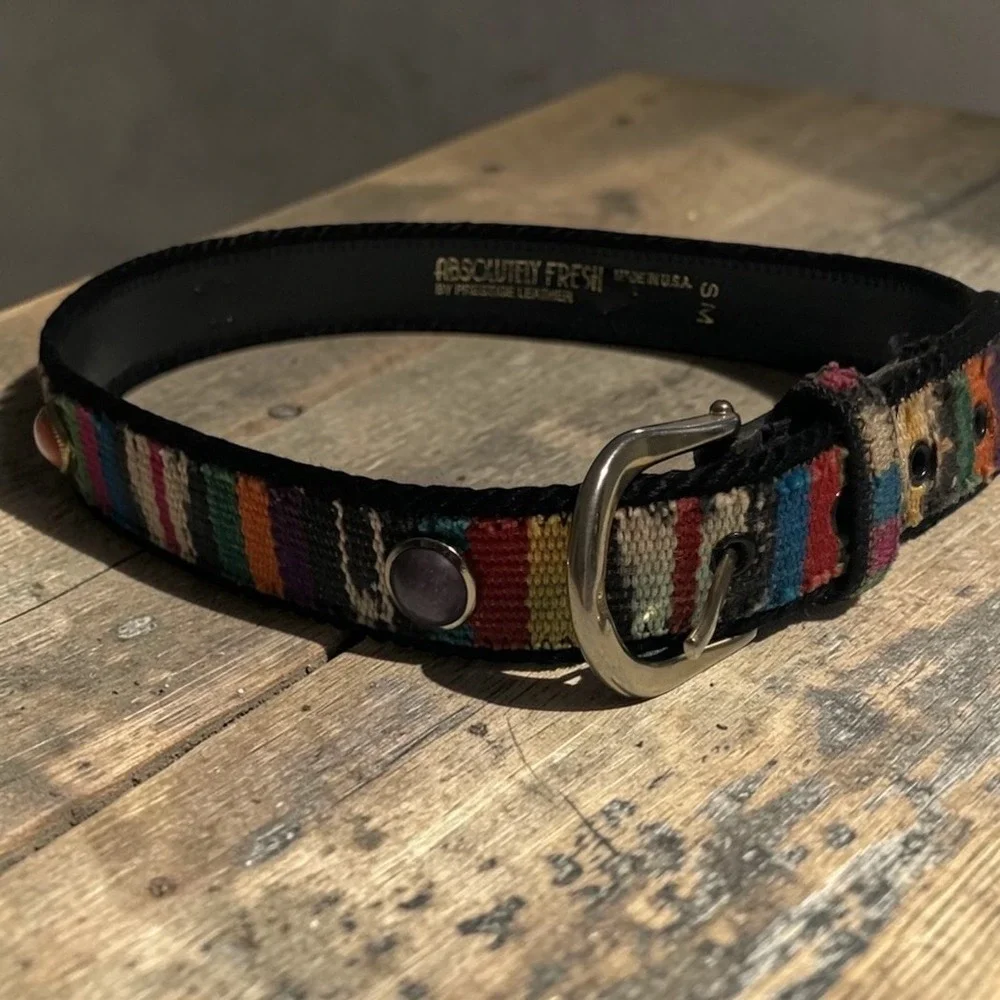 Absolutely‎ Fresh Prestige Leather Woven Multi-Color Cabochon Studded Belt S/M