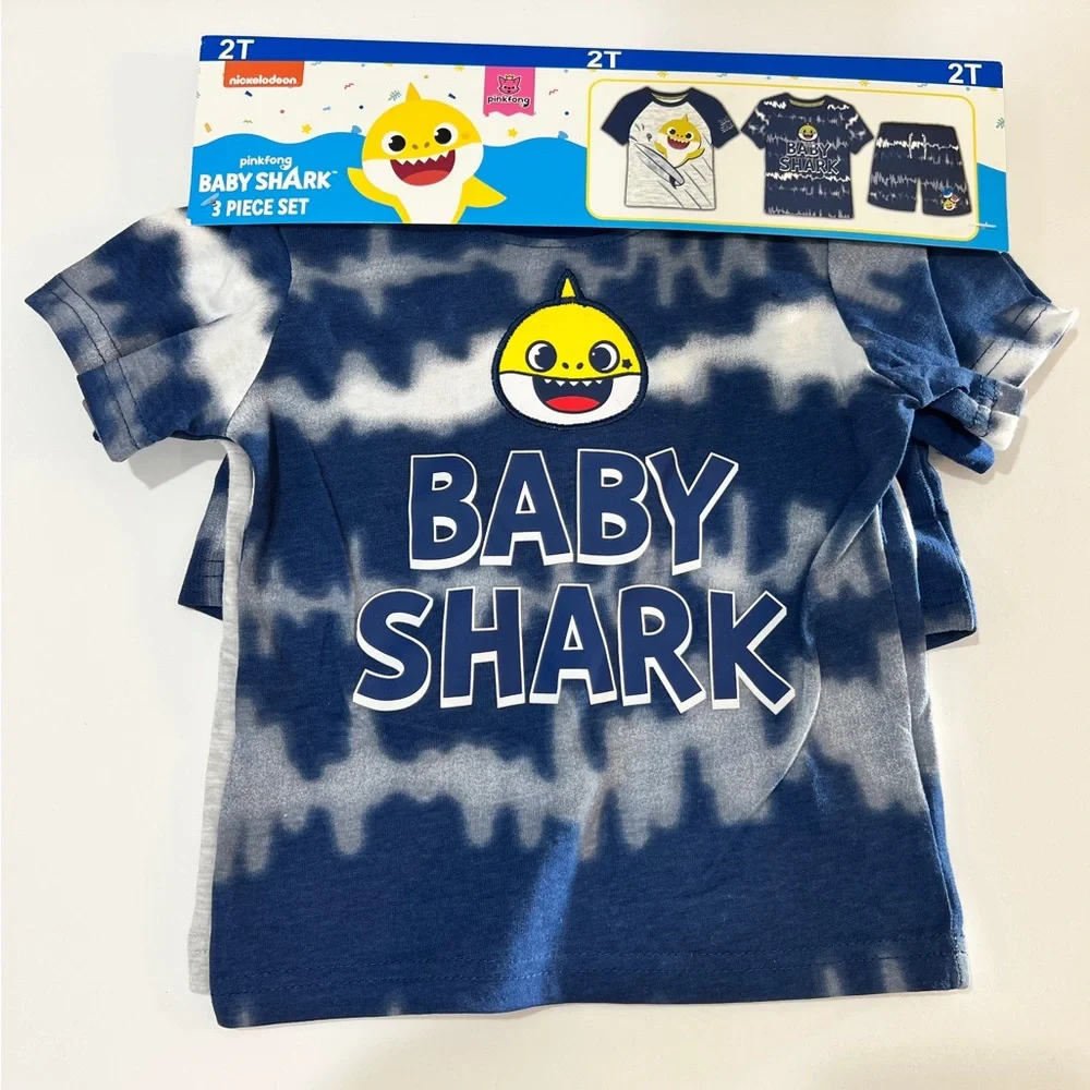Boys Baby Shark Active‎ 3 Piece Tee & Shorts Outfit Set Size 2T Pinkfong