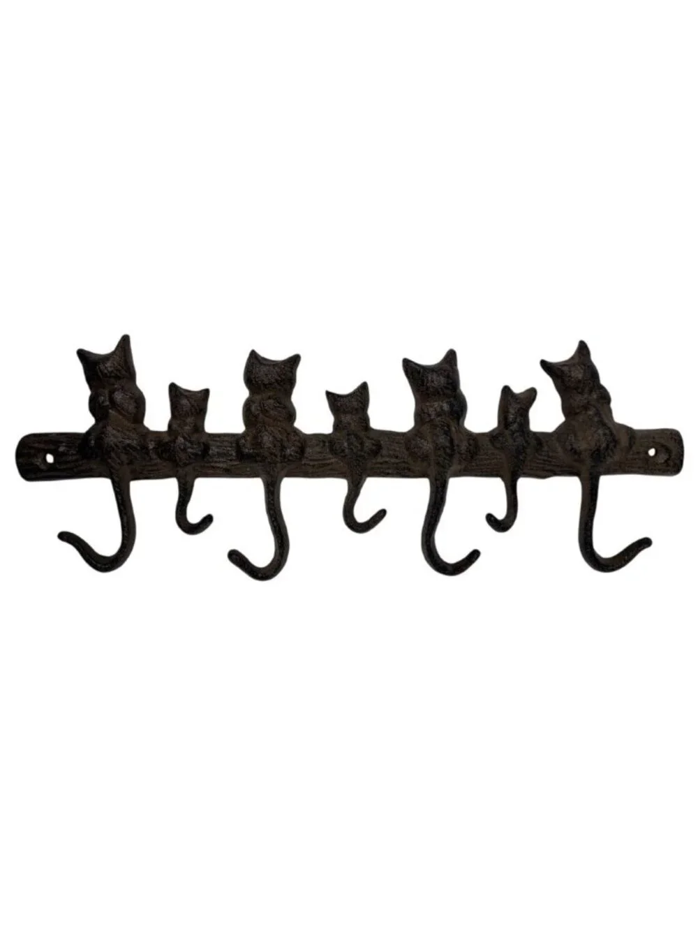 Vintage Cast Iron Cat Wall Hook Rack 6 Hooks Rustic Farmhouse 15.6