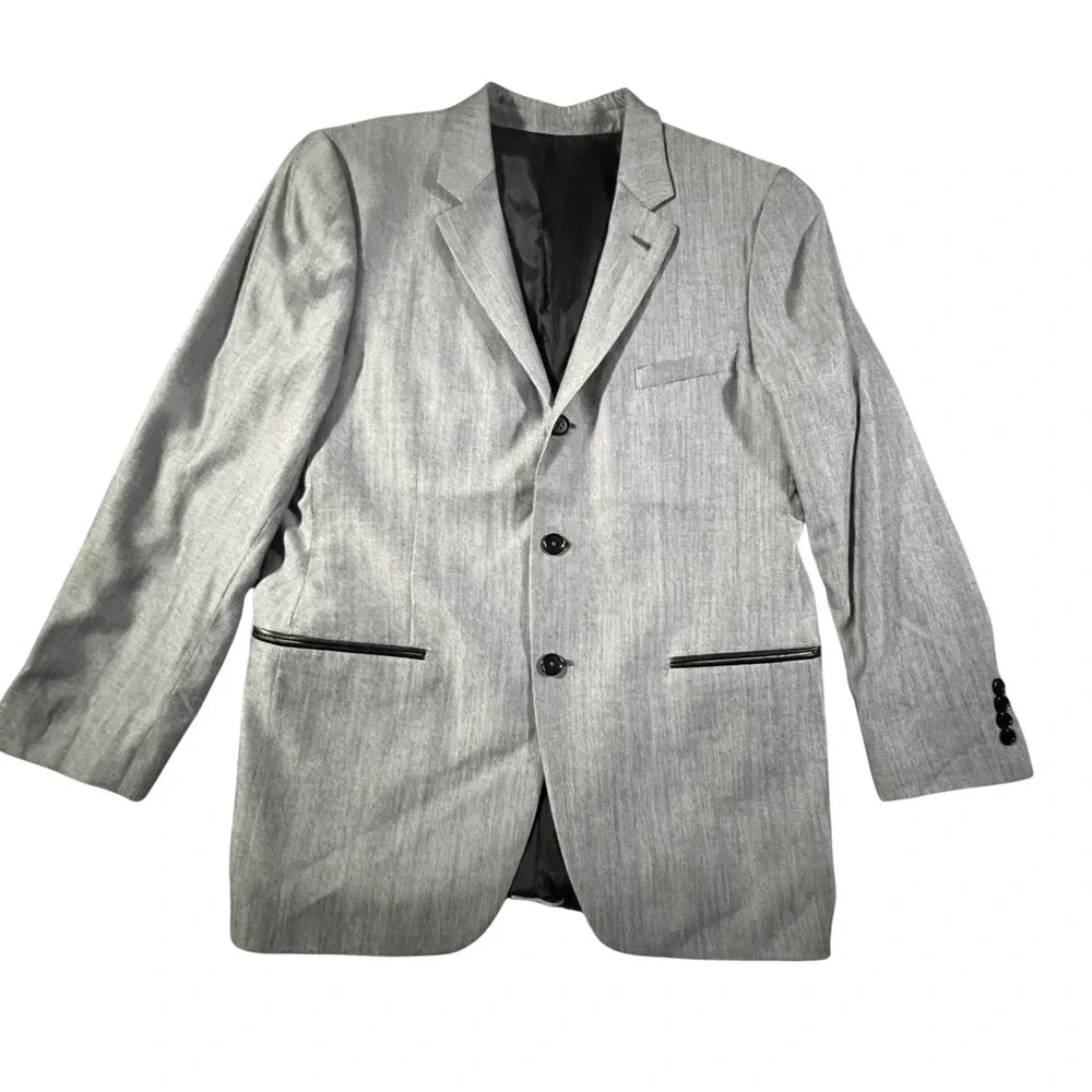 John Varvatos USA Zeppelin Blazer Mens 44R Grey Herringbone Wool Blend 3-Button