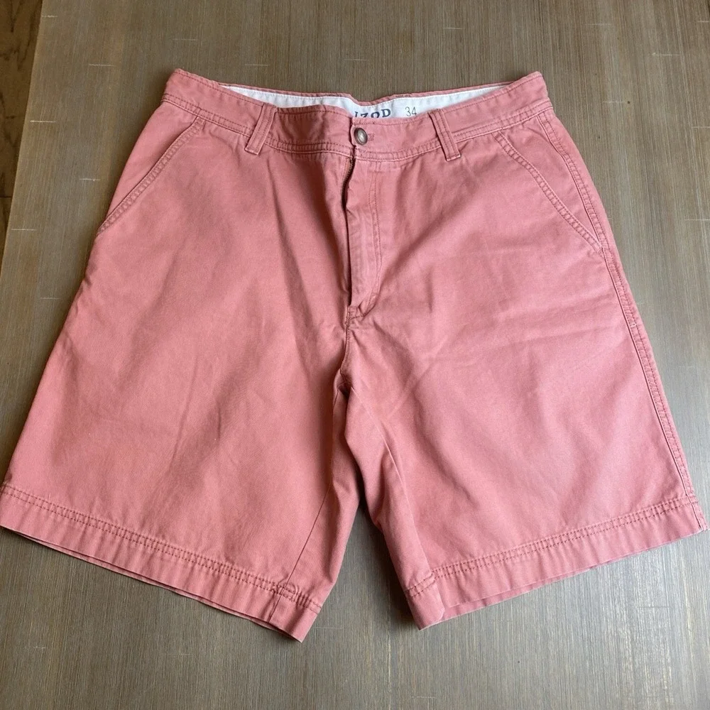 Izod Saltwater Shorts Mens Size 34 Salmon Regular Fit Flat Front Cotton Casual‎