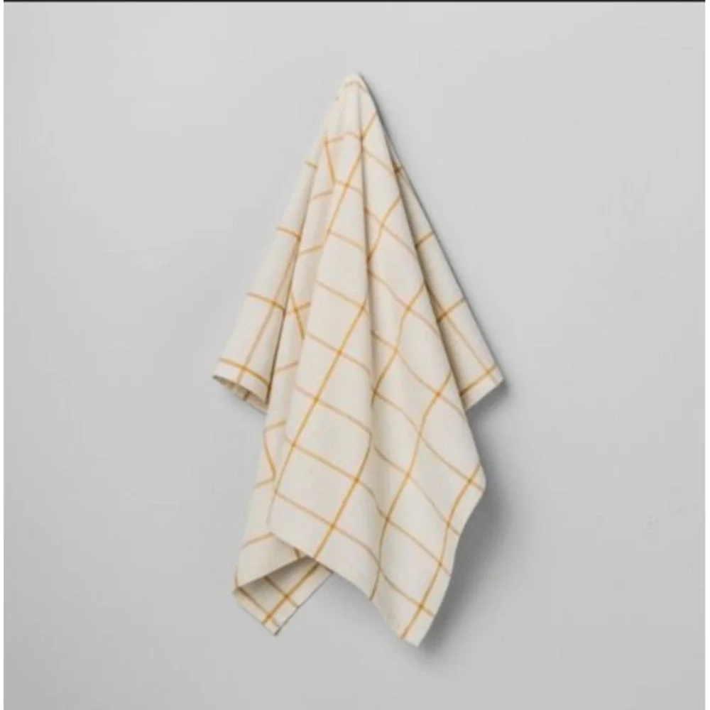 Hearth Hand Magnolia Flour Sack Kitchen Towel Dishtowel Yellow Cream Check‎