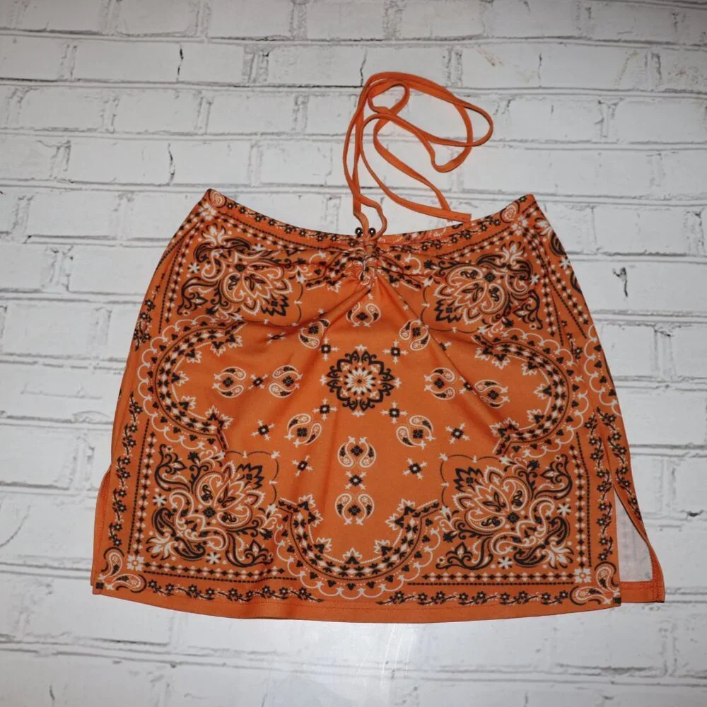 🧡✨ SHEIN BAE Paisley Mini Skirt · Size Large · Self-Tie · Side Slit