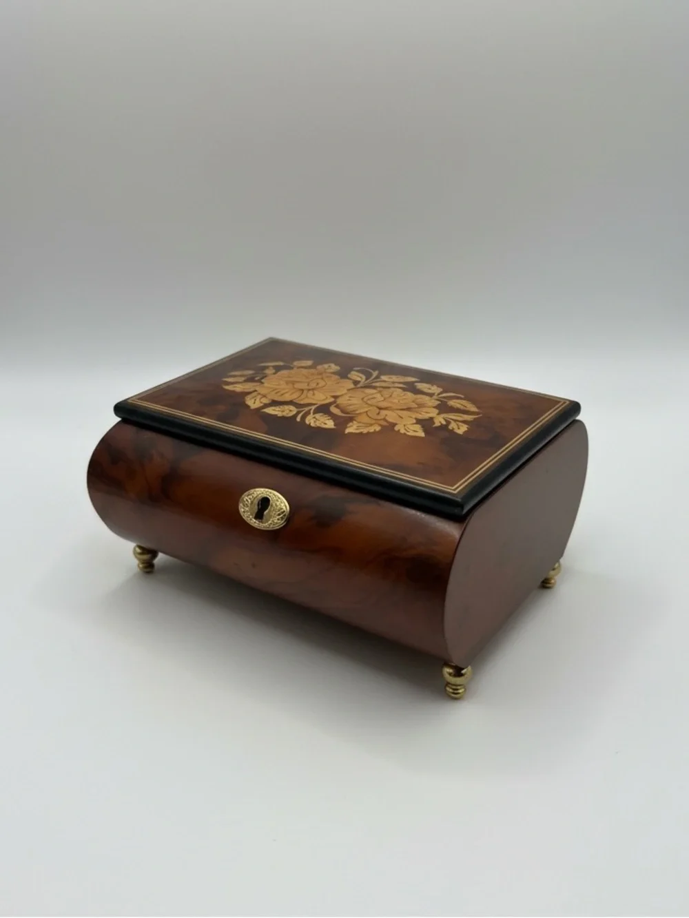 🤎 {PRICE FIRM} Italian Inlaid Wood Musical Trinket Box – Swiss Romance Movement