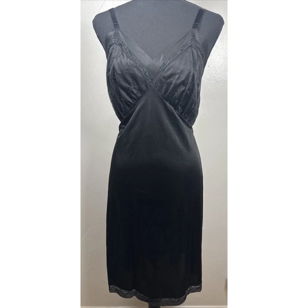 Shadowline Black Slip Dress Lingerie Dark Feminine Size 40 Bust Vintage