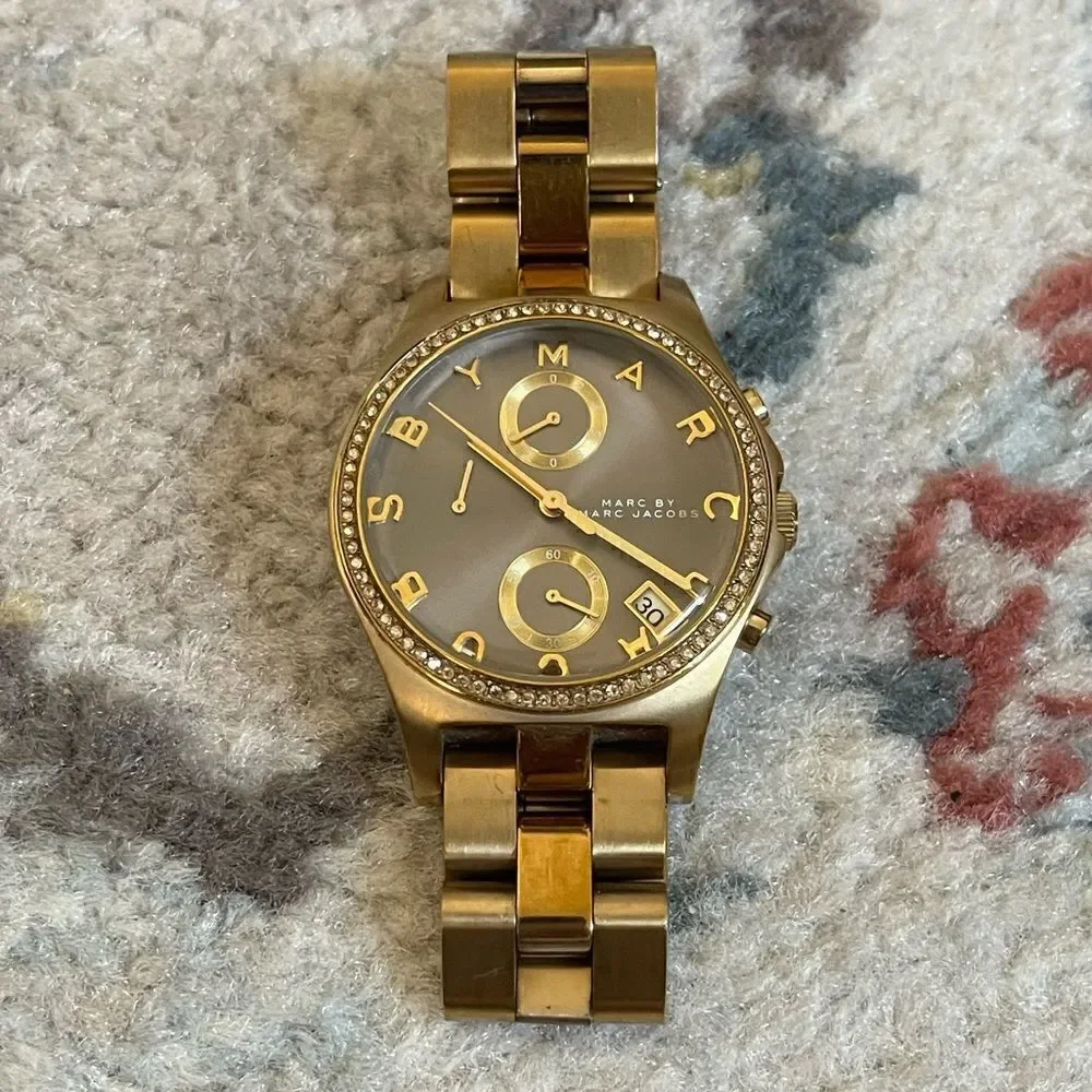 Marc by Marc Jacobs Gold Bracelet Watch with Crystal detailing and grey face