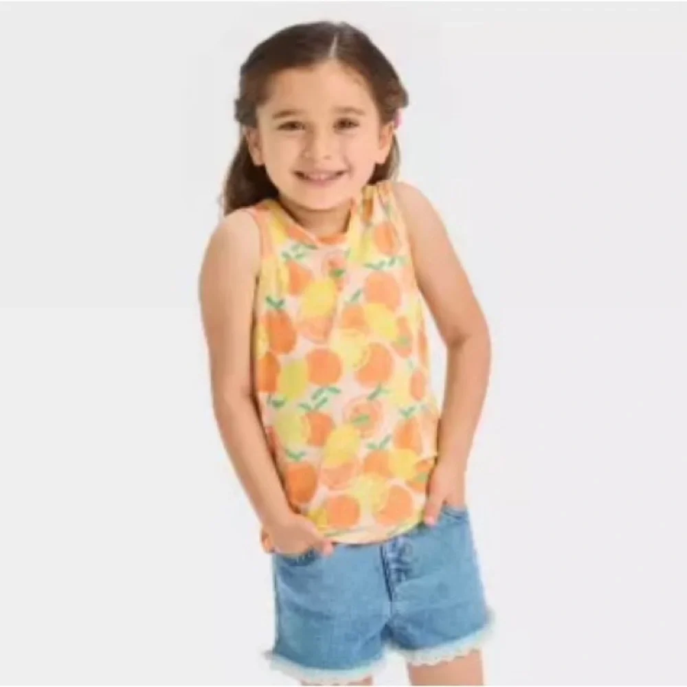 💕 Mix & Match 3 / $15 NWT Cat & Jack Girls Orange & Lemon Tank Top