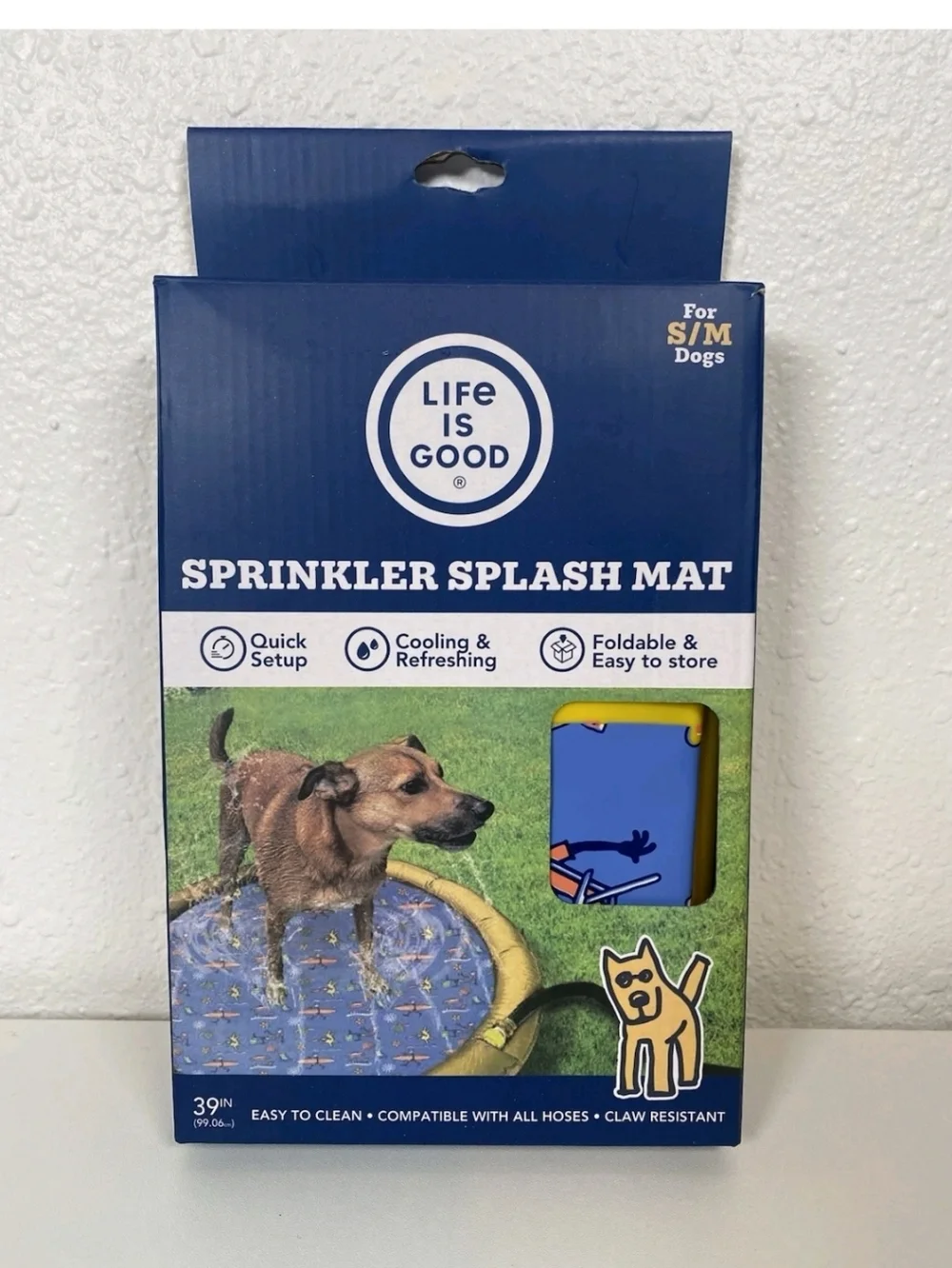 Life is Good, Doggie Splash Pad Mat Sprinkler Pool, S/M Dogs, Claw Resistant